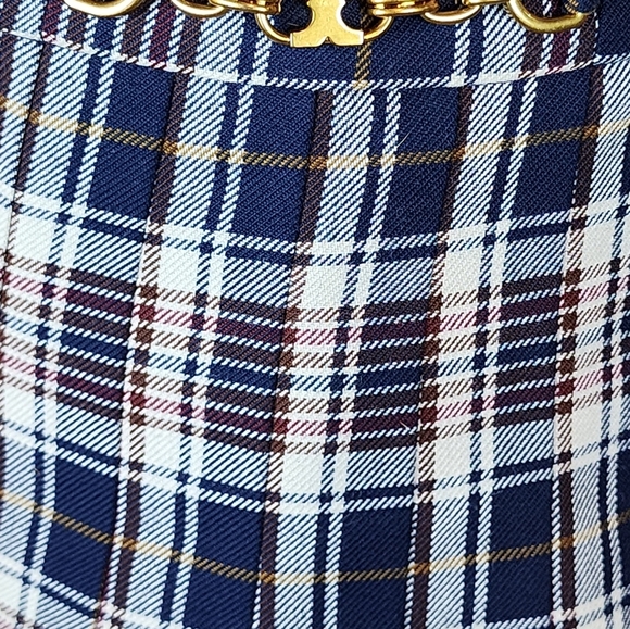 Tory Burch Plaid A-Line Skirt Size 14 Gold Chain Logo Preppy Academia Fall - Picture 9 of 11